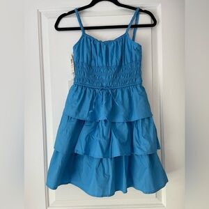 Aritzia Blooming Poplin Dress in Wave Blue.